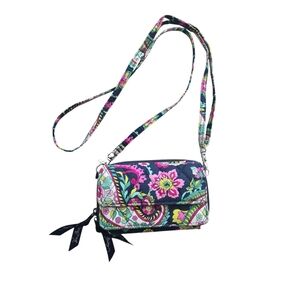 Vera Bradley Crossbody Wallet Purse in Petal Paisley Print, Pink and Blue